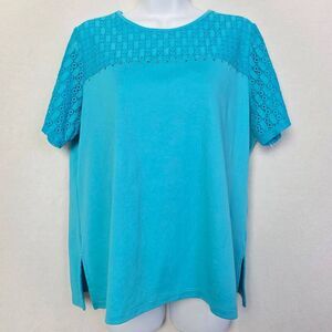 Alfred Dunner Turquoise Lace Sleeve Top M